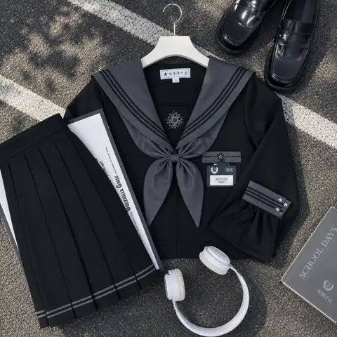 Black Sailor Suits School Uniform Set for Women Girls High School Student JK Uniforms Korean Seifuku Japanese Sailor Fuku