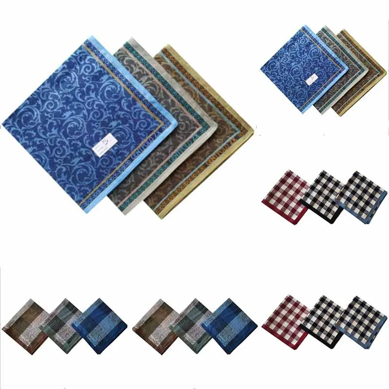 3/6PCs Fashion Square Handkerchief For Men Gentlemen Vintage Jacquard Grid Pocket Cotton Towel For Business Wedding Party