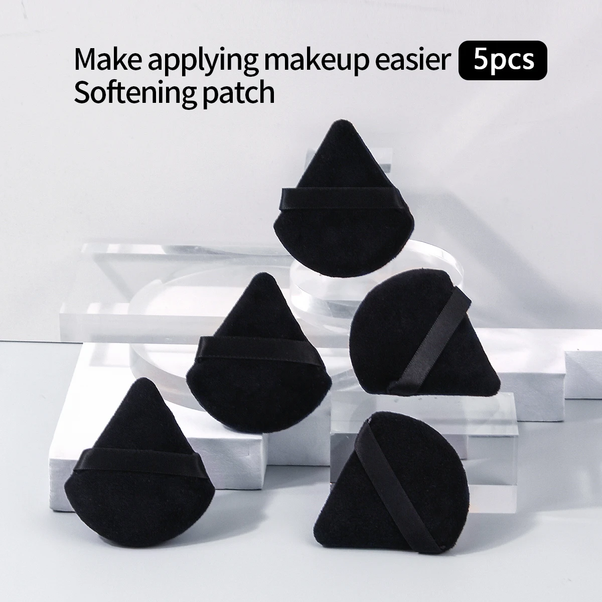 Polvo de maquillaje de doble propósito, flocado suave en forma de abanico, seco y húmedo, herramienta de maquillaje multifuncional para principiantes, 5 piezas