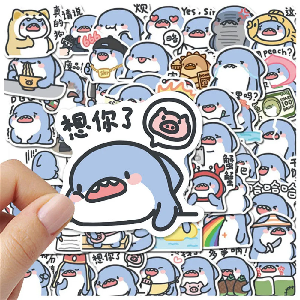 10/30/50PCS Cartoon Cute Shark Graffiti Waterproof Sticker Personalized Creative Decoration Refrigerator Cup SkateboardWholesale