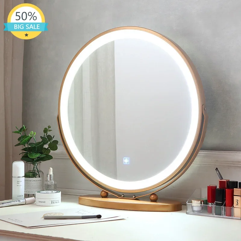 

Round Makeup Mirror Led Light Dressing Table Large Round Vanity Mirror Bedroom Espejo Maquillaje Asthetic Room Decoration