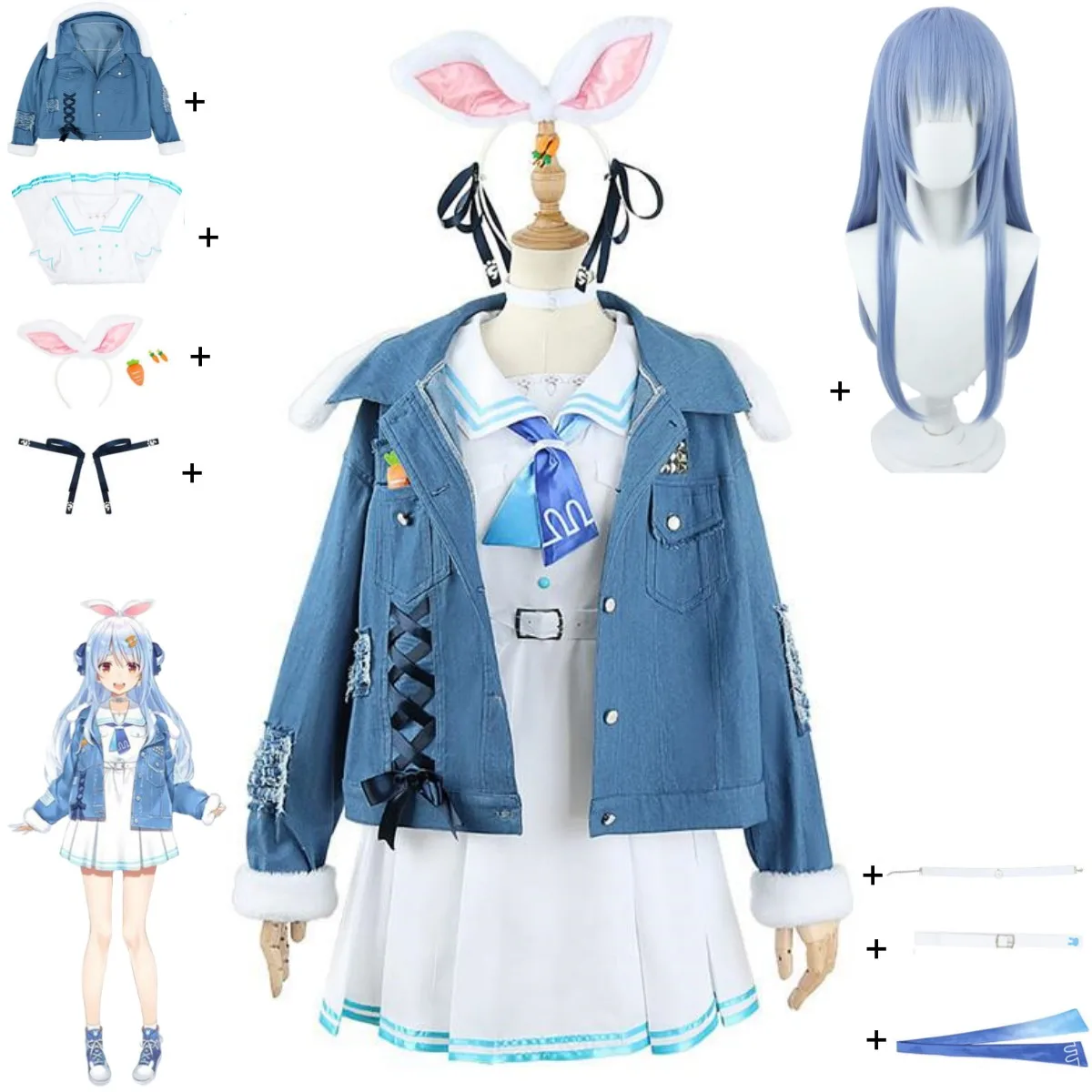 Anime Virtual YouTuber Usada Pekora Cosplay Costume VTuber Hololive Chaqueta White Dress Wig Woman Sexy Lovely Halloween Suit