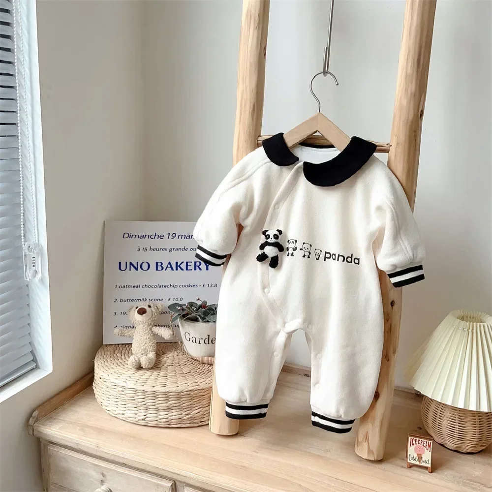 

Детские комбинезоны-ромперы в японском стиле для новорожденных, осень 2025, новинка, для младенцев и мальчиков, с длинным рукавом, 3D пандой и воротником Питер Пэн