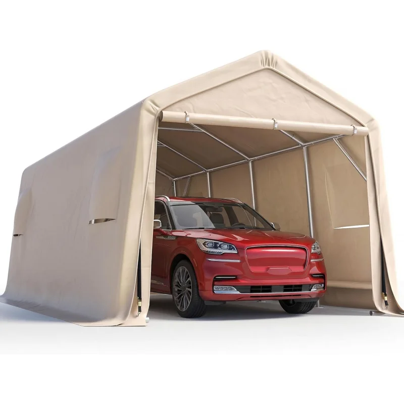 

10x20 ft Heavy Duty Outdoor Patio Carport, 2 Rolled-up Zipper & Vents, Storage Shelter Shed Snowmobile Garden Tools