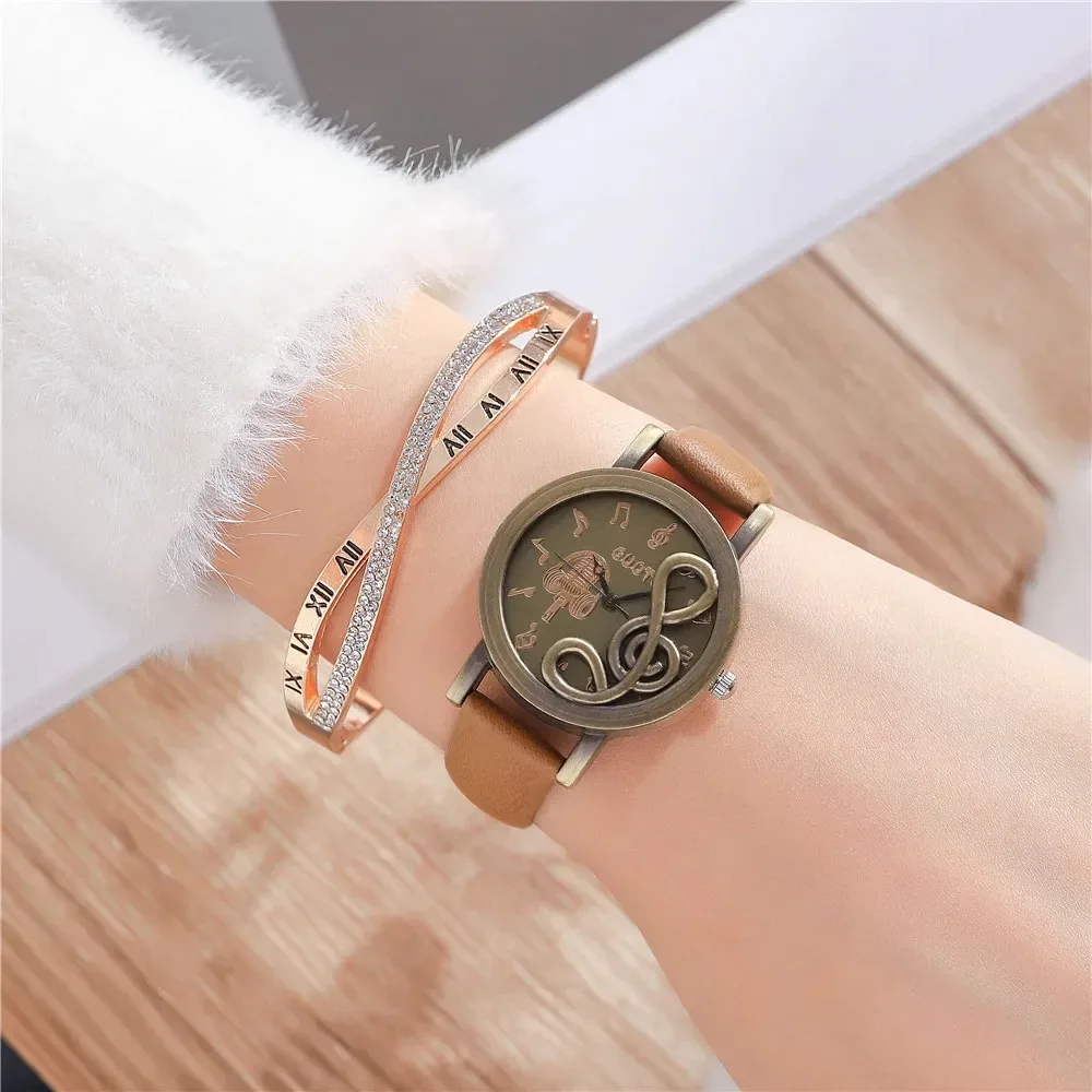 

Punk Style Personalized Leather Watch Women Casual Musical Sign Quartz Wristwatch Часы Женские Наручные Montre Femme Relogio 시계