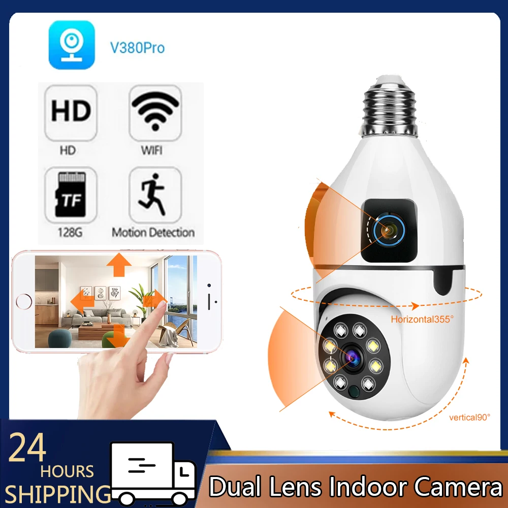 camera de vigilancia sem fio 1080p dual lens lampada dual screen home security casa monitor pet cctv indoor v380 pro 01