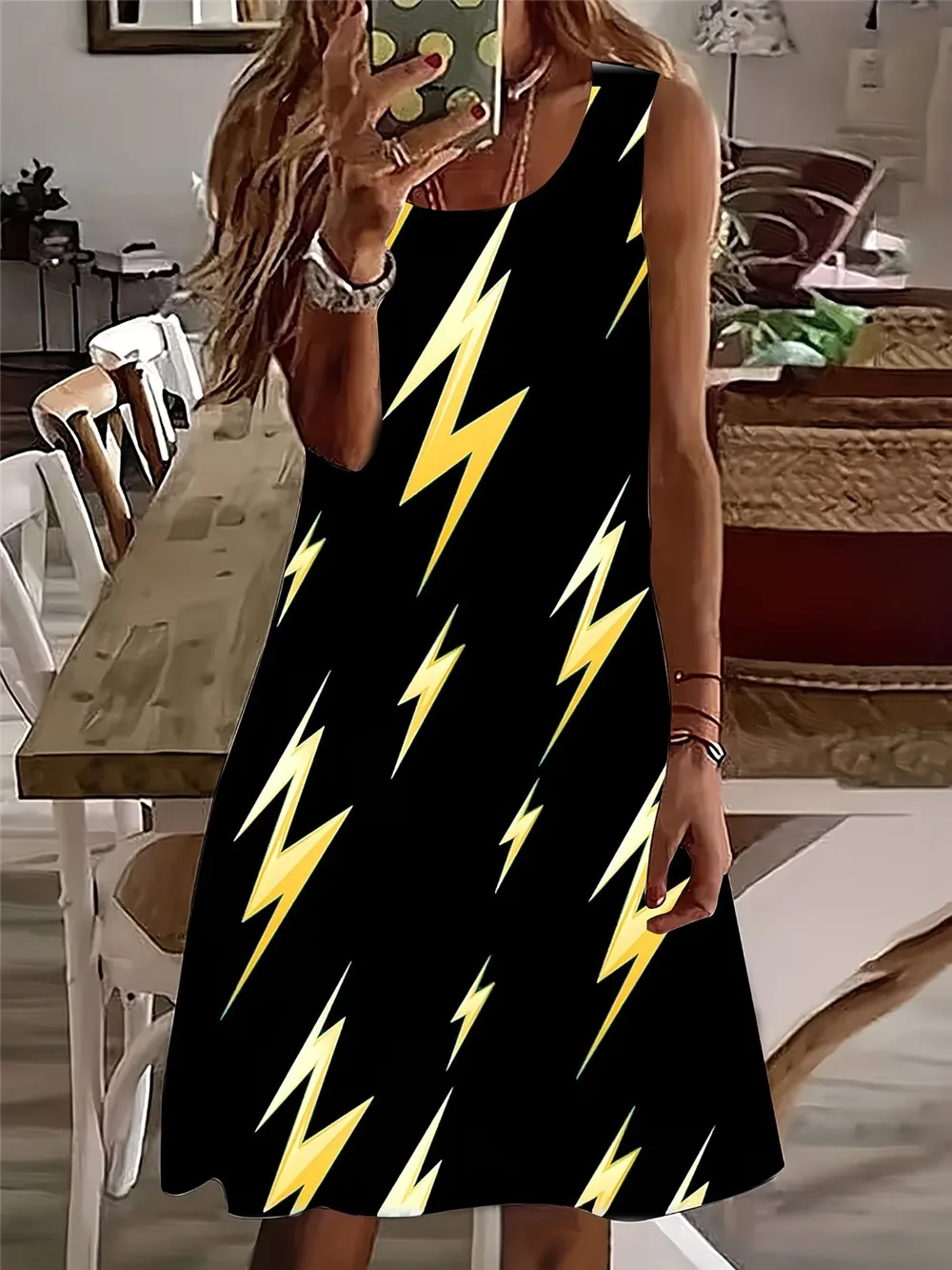

Women Lightning Pattern Mini Dresses Summer Sleeveless 3d Printed Street Ladies Dress 3XL Plus Size Casual Dress