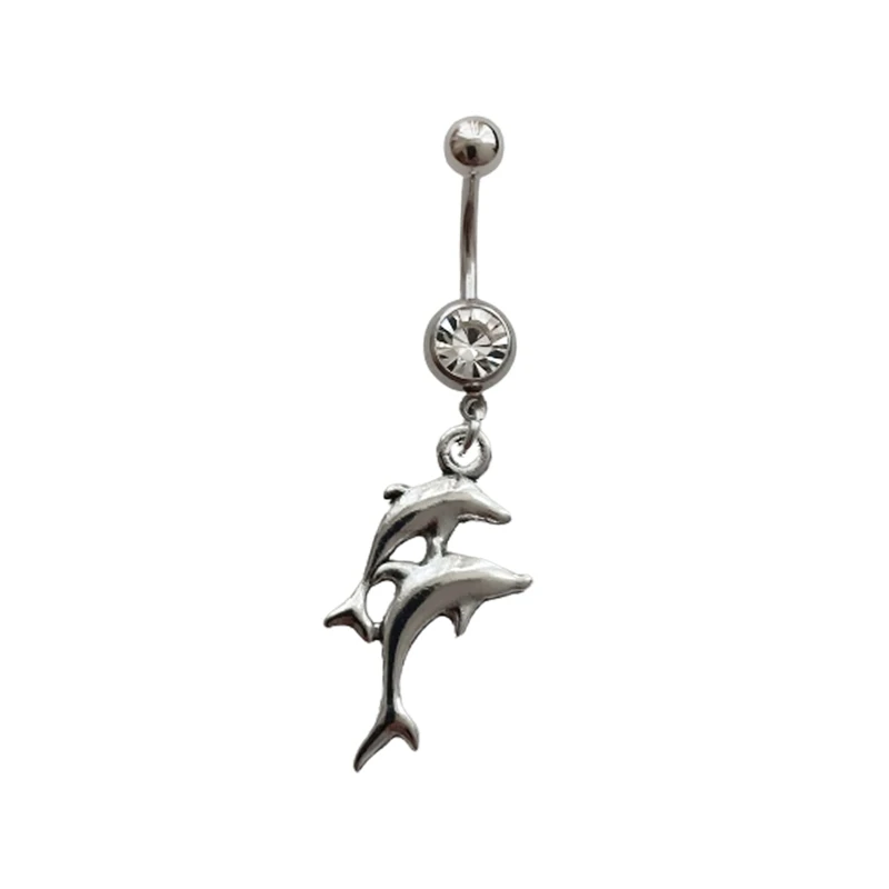 

Dolphin Charm Belly Button Ring, Surgical Stainless Steel 14G Navel Barbell Ring, Piercing Body Jewelry, Ocean Beach Pendant