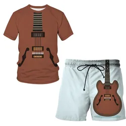 Sommer T Shirt Beach_yy 3D Druck Gitarre Shorts Trainingsanzug Set Männer Kurzarm T-Shirt Anzug Mode Kurze Casual Sommer Kleidung