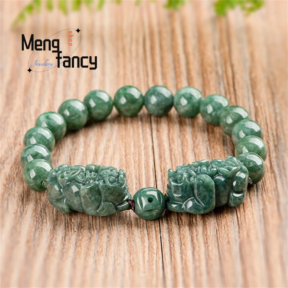 Genuine Natural A-goods Jadeite Double Pixiu Bean Green Jade Bracelet Exquisite Handicraft Best Selling Fashion Couple Jewelry