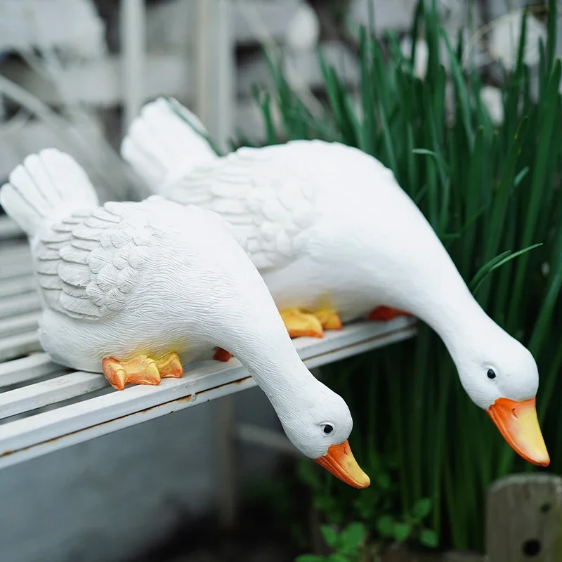 Outdoor Garden Resin Ornaments Big White Duck Simulated Animals Fish Pond Landscape Decoration Rain Sun Protection, Rockery