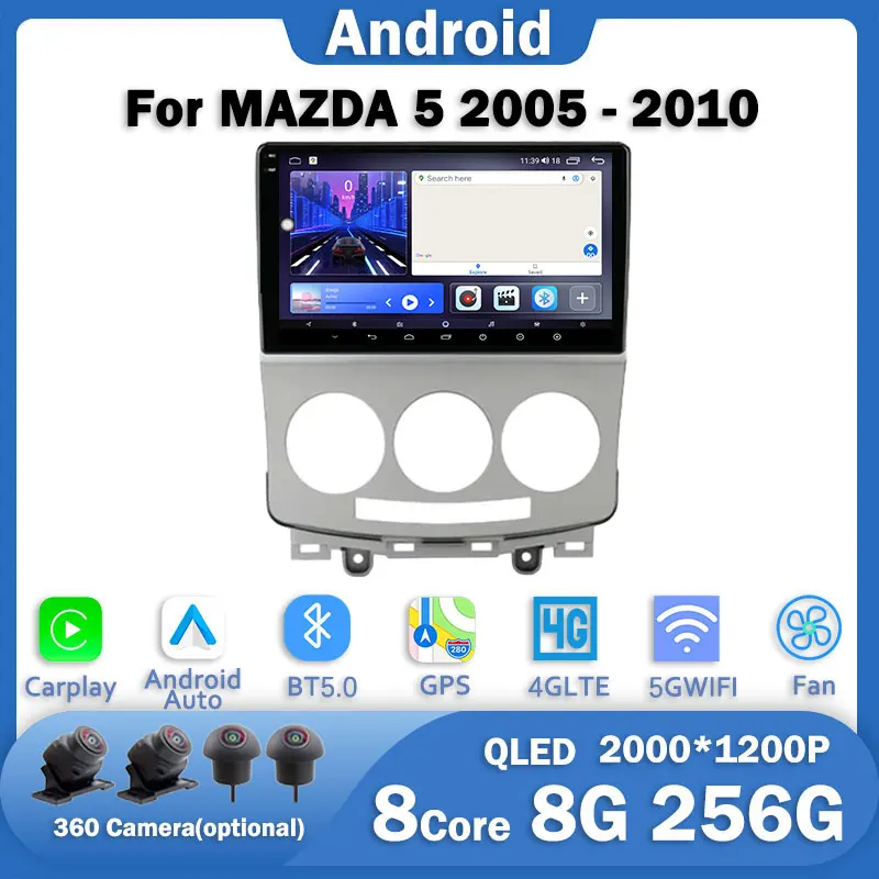 

9'' Android 14 IPS/QELD For MAZDA 5 2005 2006 2007 2008 2009 2010 Car Radio Multimedia Video player Navigation GPS 4G Carplay