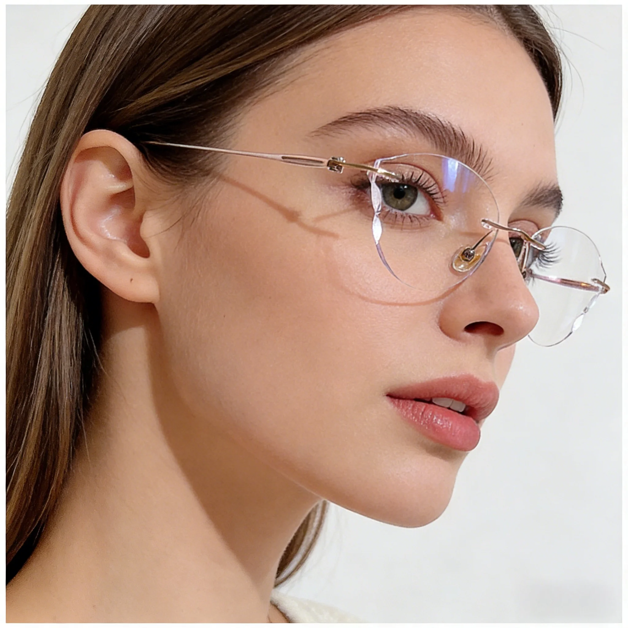 Diamond Trimmed Rimless Glasses Pure Titanium Women Prescription Recipe Lenses Myopia Progressive Eyewear UV Anti Reflection - view 6