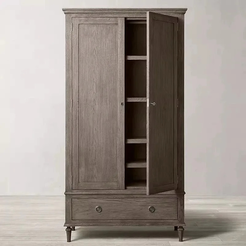 

American country solid wood double-door wardrobe, villa bedroom two-door wardrobe, European style, cloakroom storage large