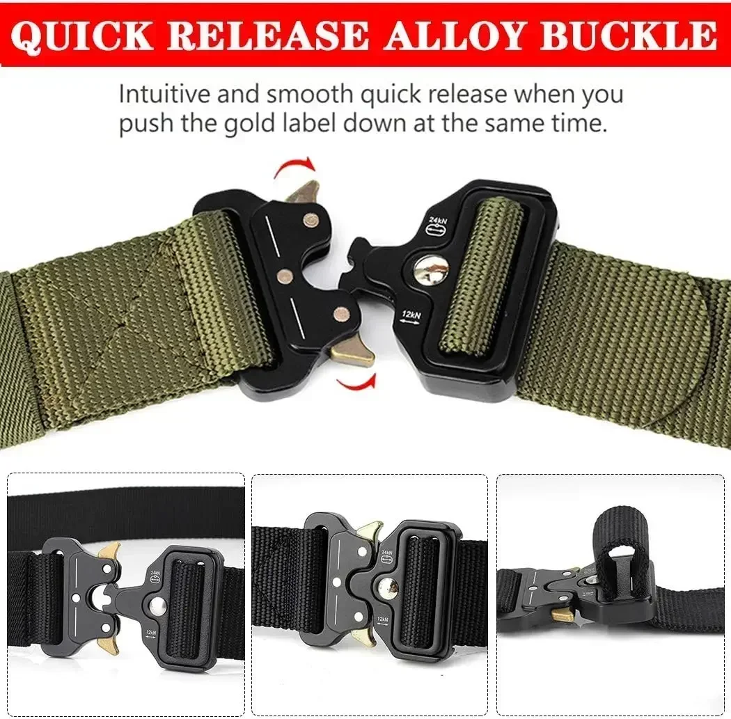 Tactical Belts for Unisex Military Style Work Hiking Riggers Web Gun Belt with Heavy Duty Quick Release Metal Buckle