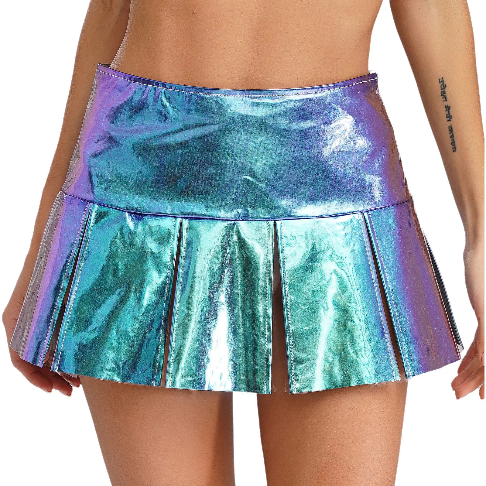 Women Fashionable High Waist Flared Pleated Skirt Shiny Transparent Mini Skirt for High Look Rave Party Club Novelty Skirt