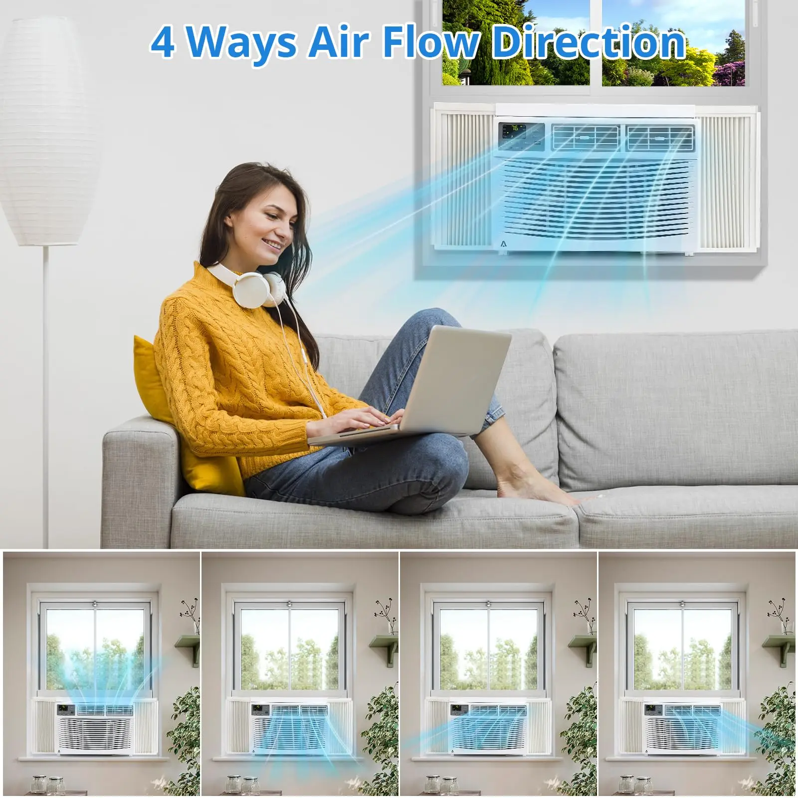 8000 BTU Window Air Conditioner with WiFi, Window AC Unit 110-115V Cools Up to 350 Sq. Ft.Energy Efficient with Remote & App Control & Timer Function, Perfect for Small Rooms, Living Room, Office.