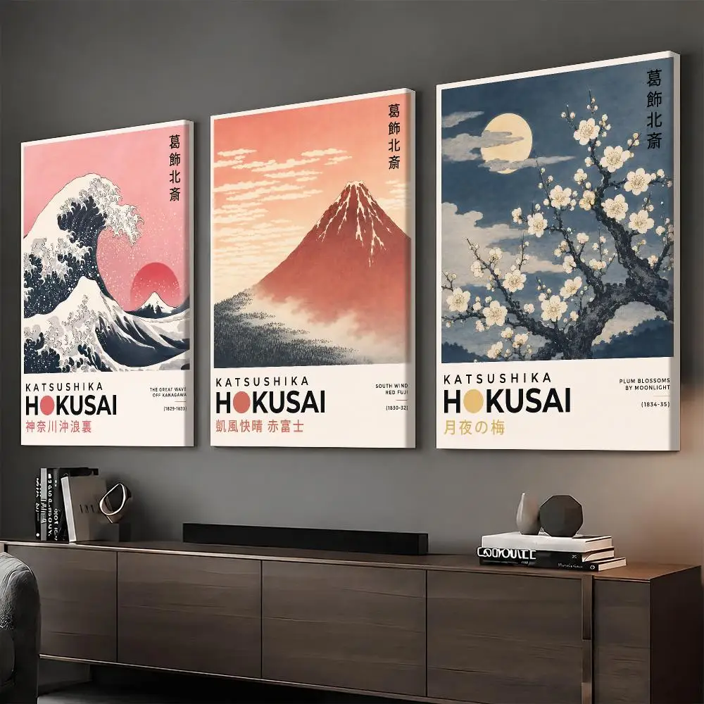 K-Katsushika Hokusai Japan Sea Painting Calligraphy Modern Style Inner Frame Canvas Poster Bedroom Room Hallway Wall Art Decor