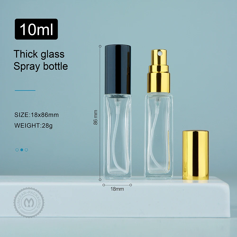 50Pcs/Lot 8/10ml Thick Glass Perfume Spray Bottle High Quality Refillable Square Atomizer Parfum Bottles