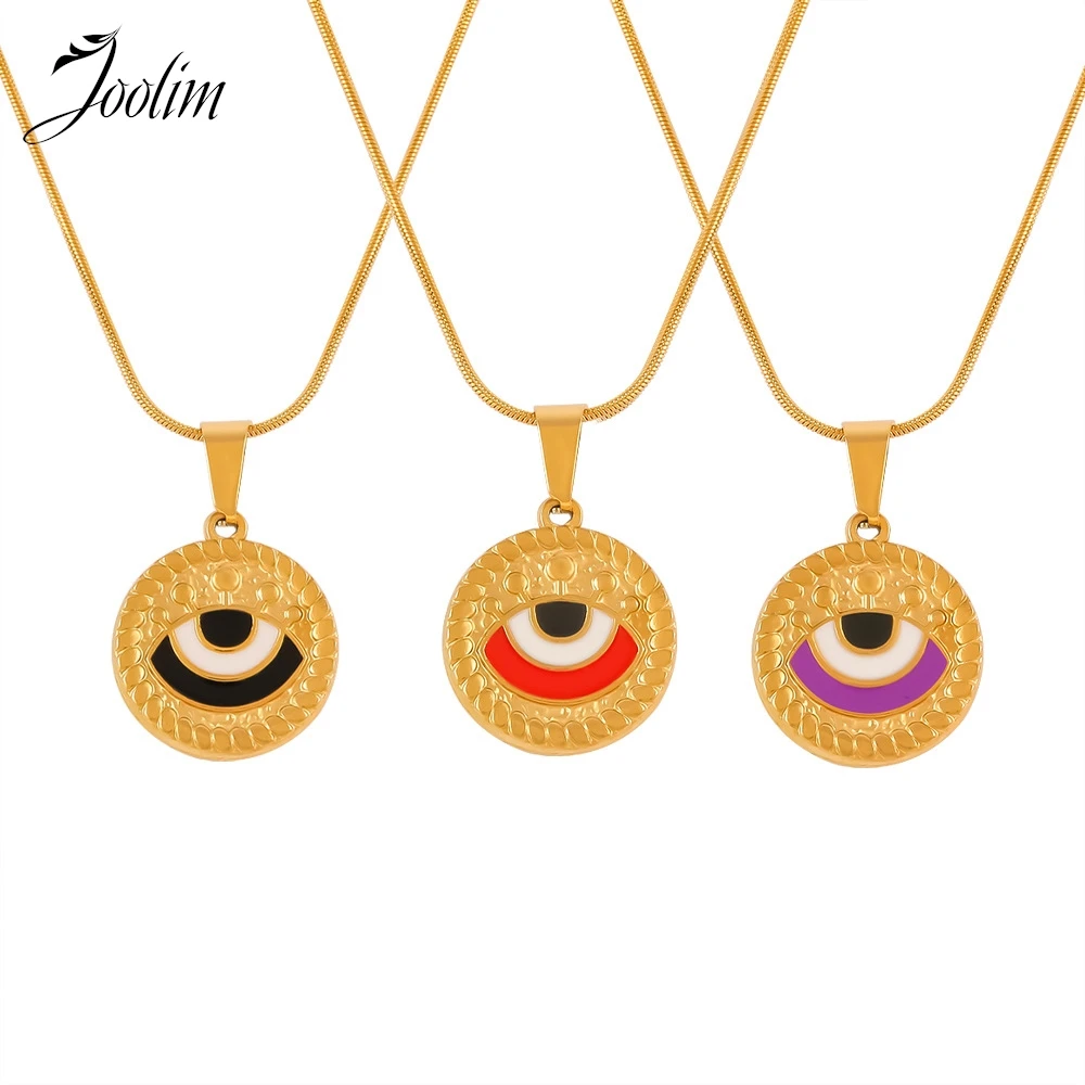 

Joolim Jewelry Wholesale Tarnish Free Dainty Retro Drop Oil Eye Pendant Snake Bone Chain Stainless Steel Necklace for Wom