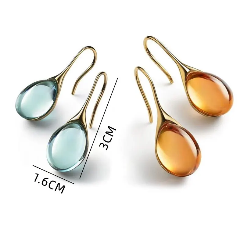 2 Pcs Gold-color Earrings Luxury Style Inlaid Faux Cat's Eye Stones Colorful Fashion Earrings image 6