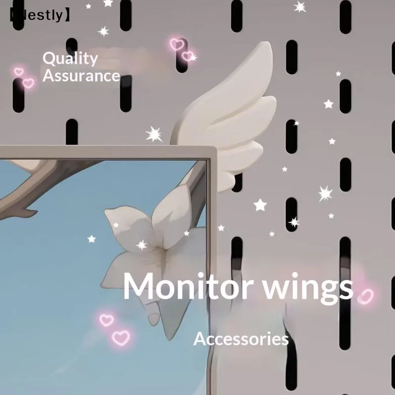 1Pair 3D Printing Cute Decorative Ornaments E-sports Room Wings Monitor Decorative Ornaments Creative Gifts For Friends〔Nest〕