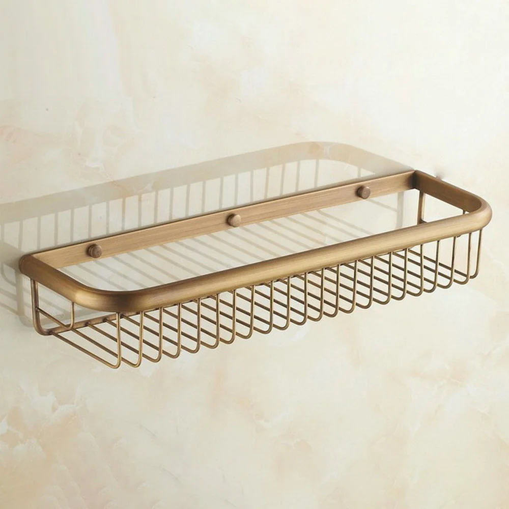 450mm Vintage Retro Antique brass Wall Mounted Bathroom Shower Shelf Storage Basket Bathroom Accessory mba031