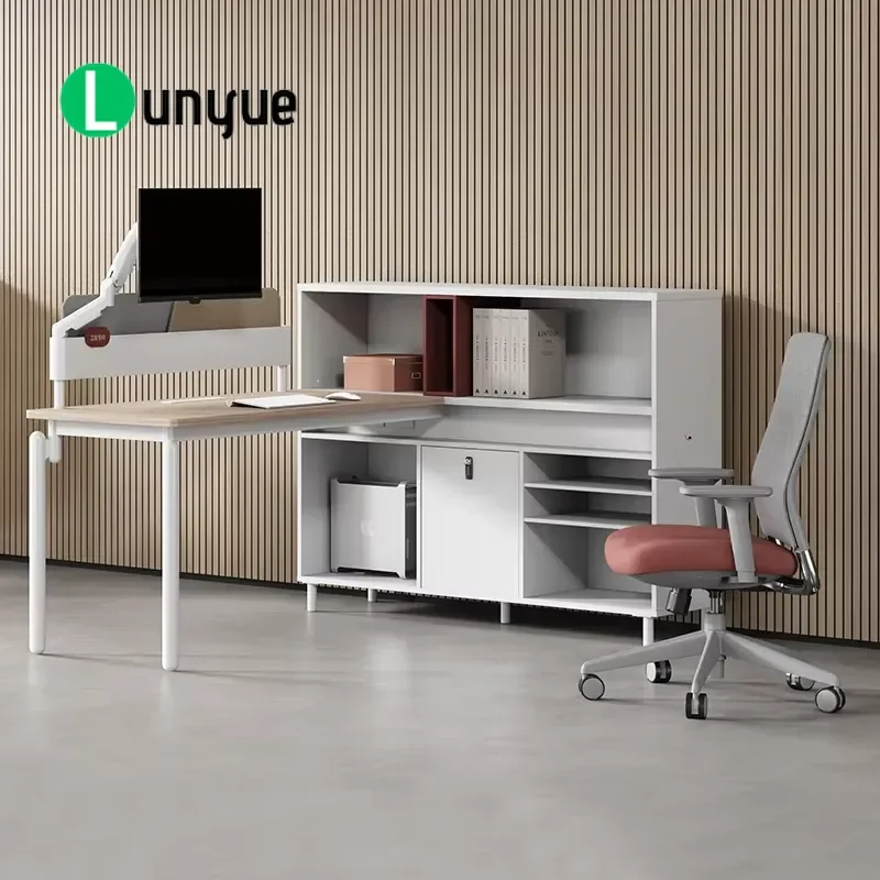 L Shaped Modular Workstation Desk Office Cubicle Staff Desk Partition with Storage Space Saving Modern Design for Home Office