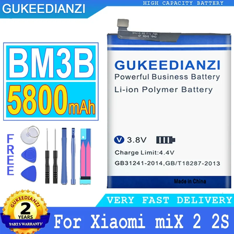 

GUKEEDIANZI Rechargeable Batteries, BM3B,for Xiaomi Mi Mix 2 2S II, 5.99 ", for MIX2 for Mix2S, Free Tools, 5800mAh