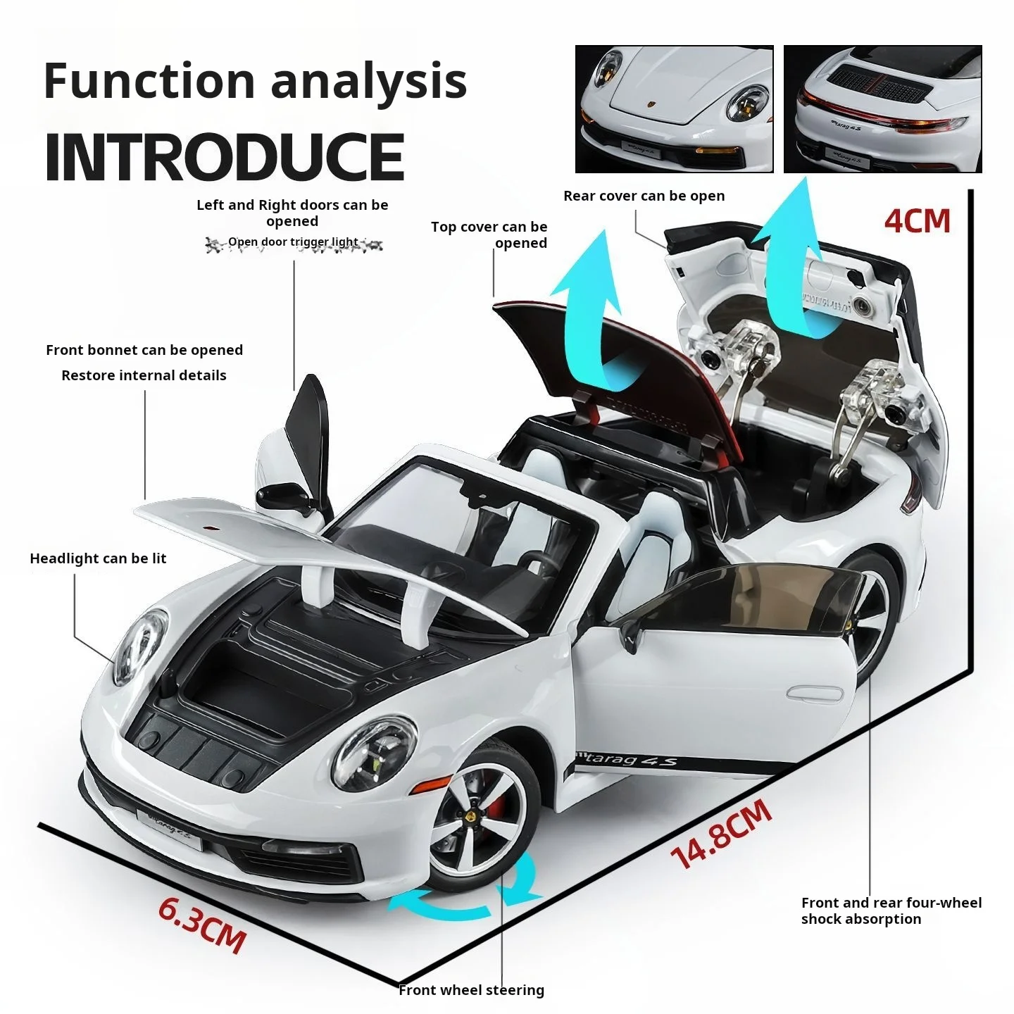 1:32 folding convertible Porsche 911 Alloy car Model simulation Sound& light Fashion Exquisite collectibles Boys Toy Gift