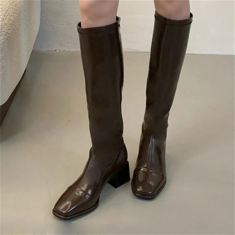 Eilyken 2025 nueva moda punta redonda hasta la rodilla Botas Largas mujeres cremallera tacones cuadrados zapatos femeninos nueva tendencia hecha a mano