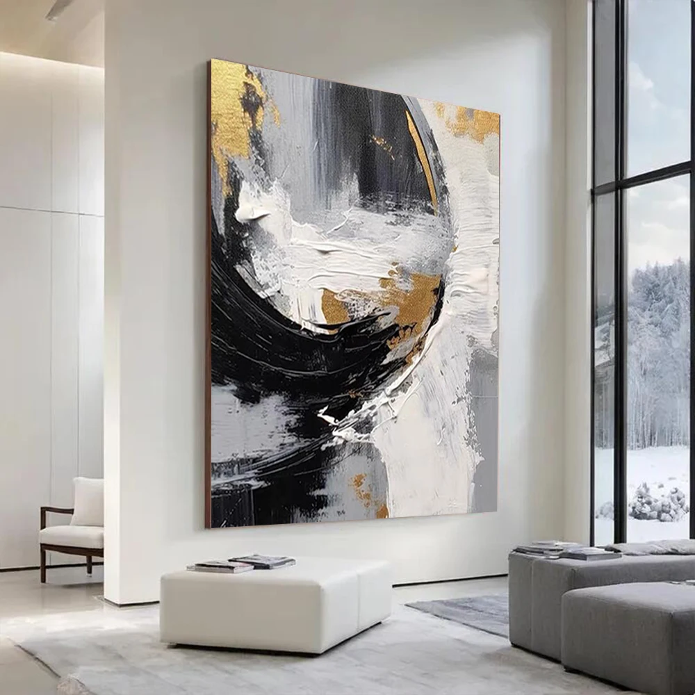 

Large-Scale Handmade Gold Foil Canvas Oil Painting Murals - Modern Home Decor Wall Art Hanging without Frames