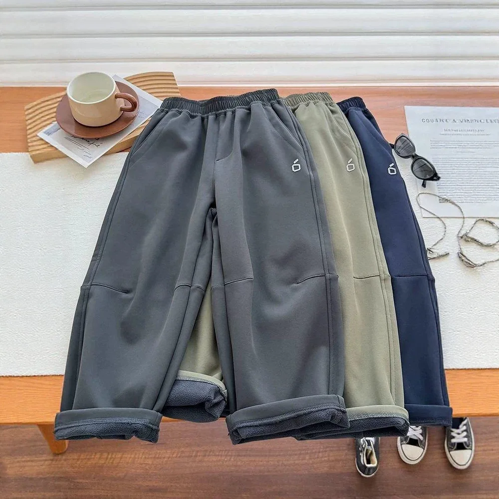 Boy Fleece Pants Winter Children's Autumn and Winter Outdoor Windproof Thermal Pants Boy Thickened Integrated Fleece Trousers