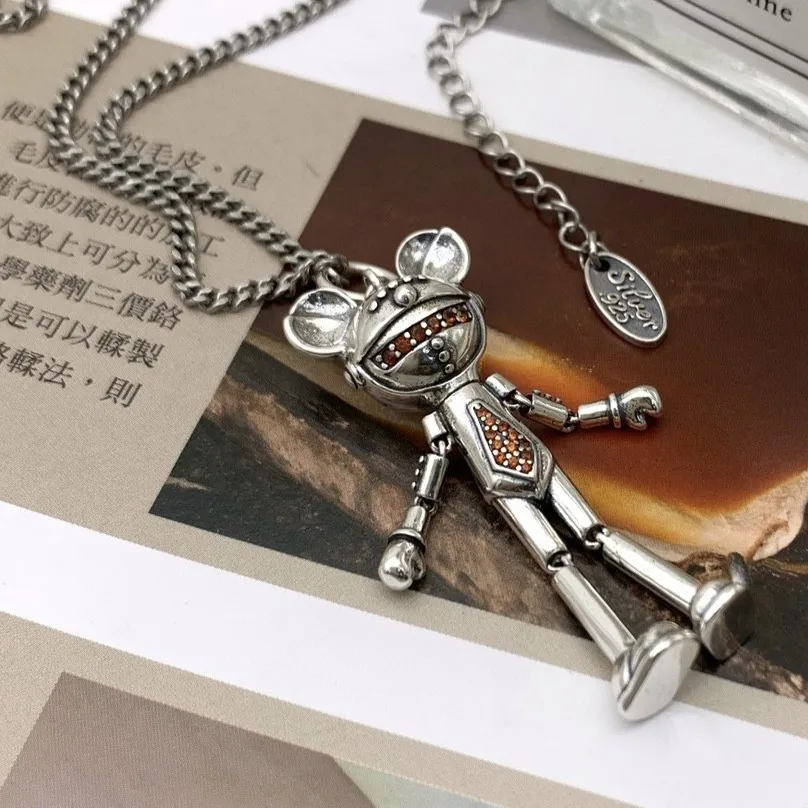 European and american hip hop jewelry sterling silver s925 interstellar bear fashion necklace movable doll pendant
