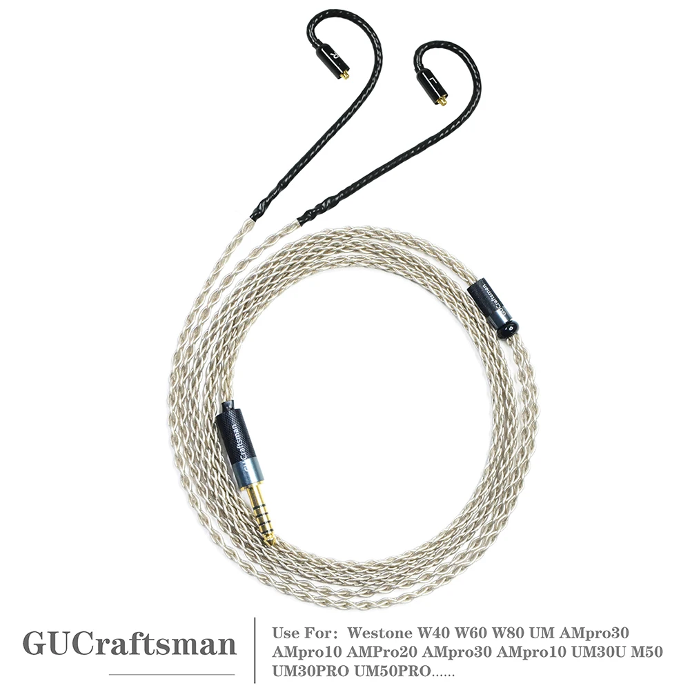 GUCraftsman 6N Single Crystal Silver Earphone Replacement Cables for W40 W60 W80 AMpro10 AMpro20 AMpro30 UM30PRO UM50 UM50PRO