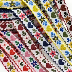 2Yards Jacquard Heart Flower Ribbon For Handmade DIY Craft Apparel Sewing Scrapbook Wedding Easter Deco Gift Floral Packing