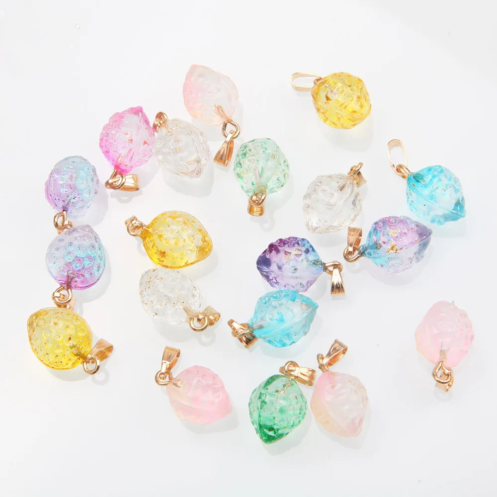 20PCS Dainty Strawberry Charms Pendants for Jewelry Making Findings Necklace Gift's Supplies DIY Glass Pendant 12*17mm