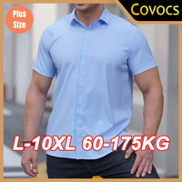 Summer Men Shirt Short Sleeve Oversize 6XL 7XL 8XL 10XL Tees Plus Size Formal Fashion Solid Black White Casual Shirt Male Tops