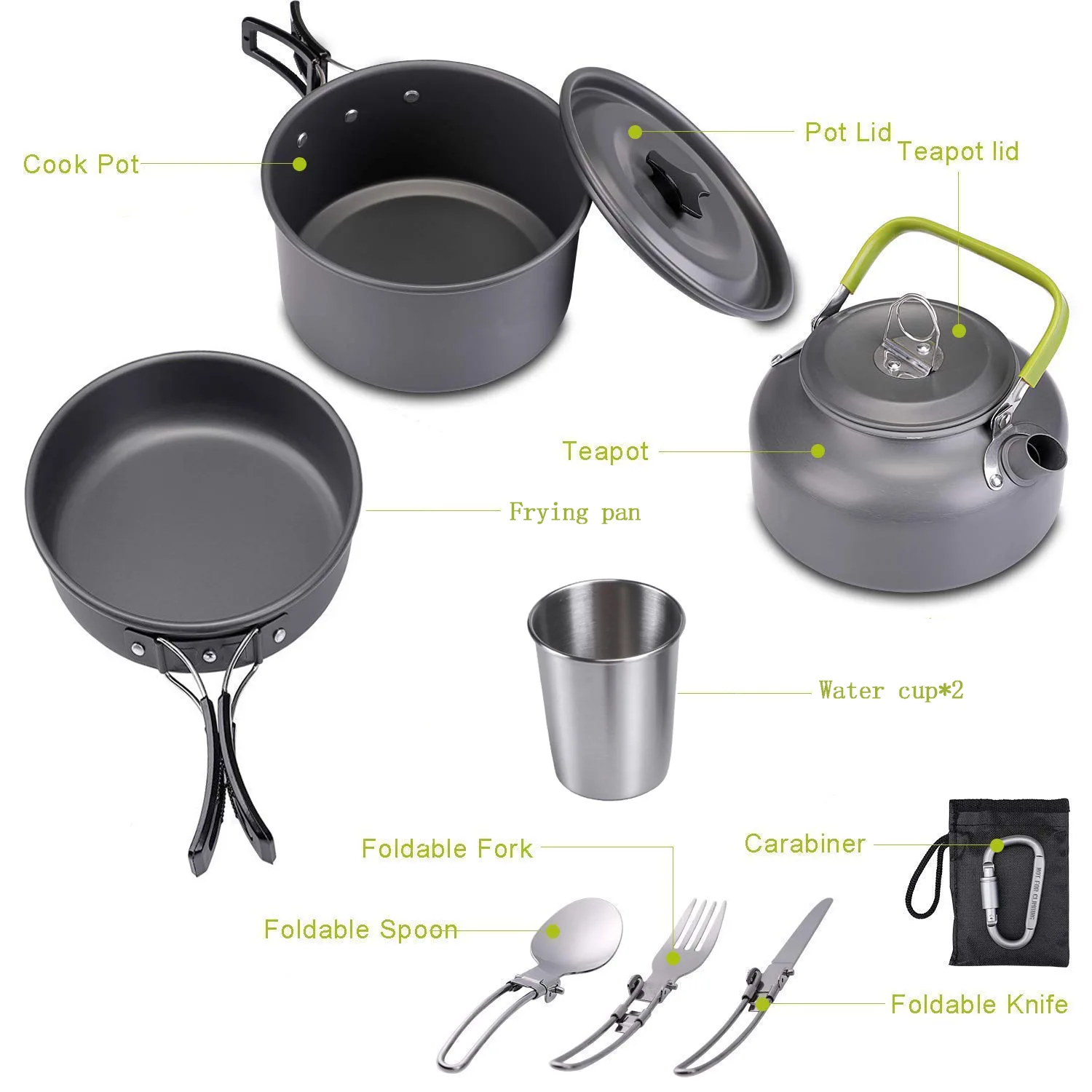 

Outdoor products hot selling, outdoor pot sets for 2-3 people, camping teapots, cutlery sets, three piece cookware sets