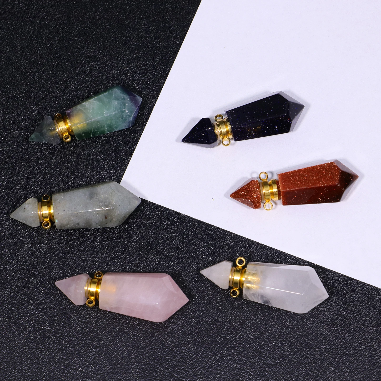 1PC Natural Crystal Perfume Bottle DIY Fashion Essential Oil Bottle Pendant Healing Crystal Ladies Gift Valentine's Day Gift