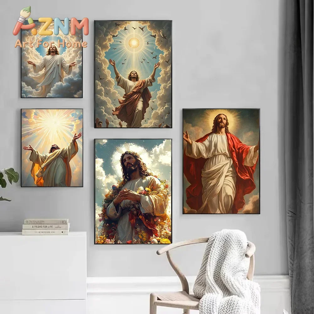 Unframed Canvas Wall Art Jesus Christ Religious Print, Christian Faith Sacred Heaven Poster for Bedroom Church Living Room Home