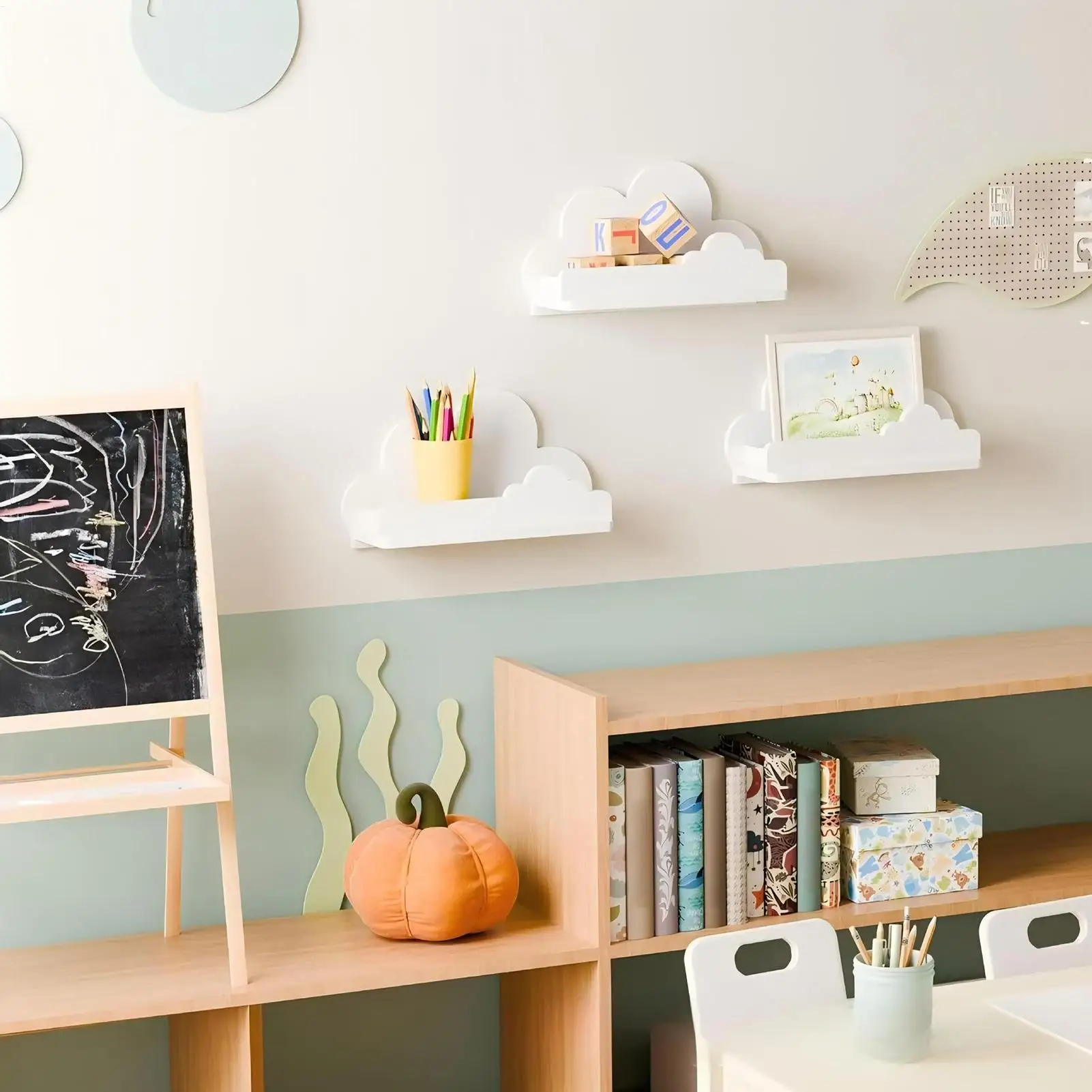 Wall Mounted Shelf 3 Pieces Aesthetic Cloud Modern Storage Floating Shelf Wall Decor Set For Home Living Room Kitchen Bathroom