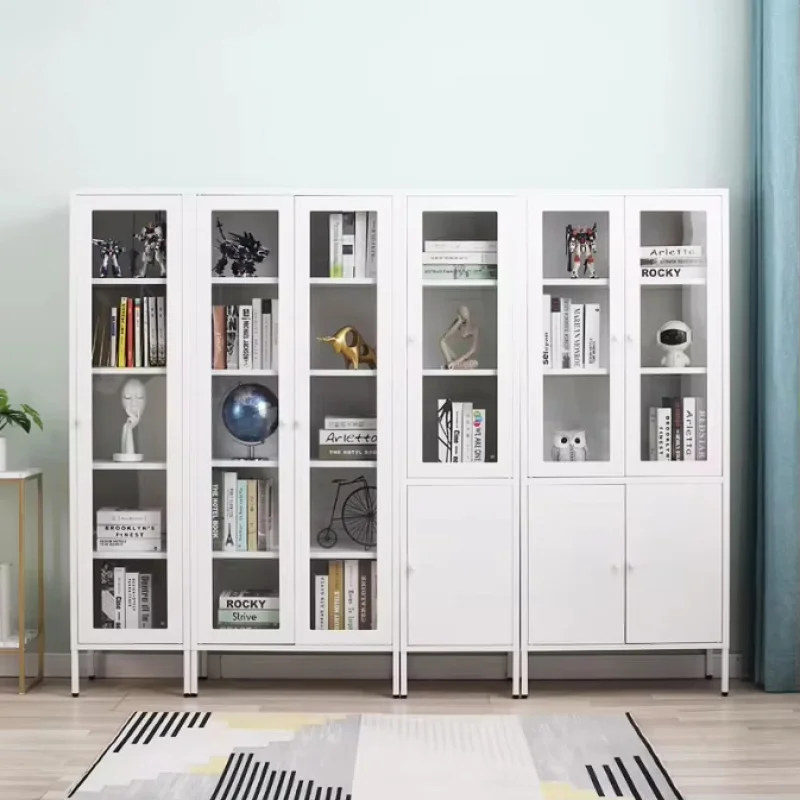 custom.Metal Storage Cabinet Steel Display Cabinet with Adjustable Shelves Metal Bookcase with Glass Door