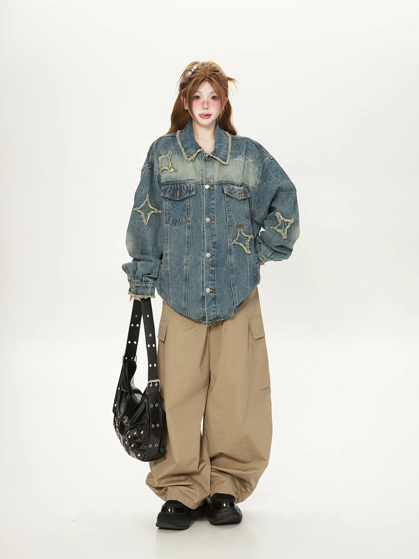 Retro American Washed Loose Women's Denim Jacket Spring Autumn Frayed Hem Neutral Couple's Jacket Trendy Brand Casual Style