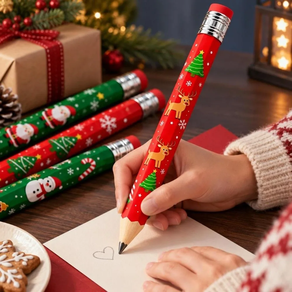 Wooden Giant Pencil Christmas Pattern Writable Big Pencil Santa / Snowman / Reindeer / Christmas Tree 33cm Large Size