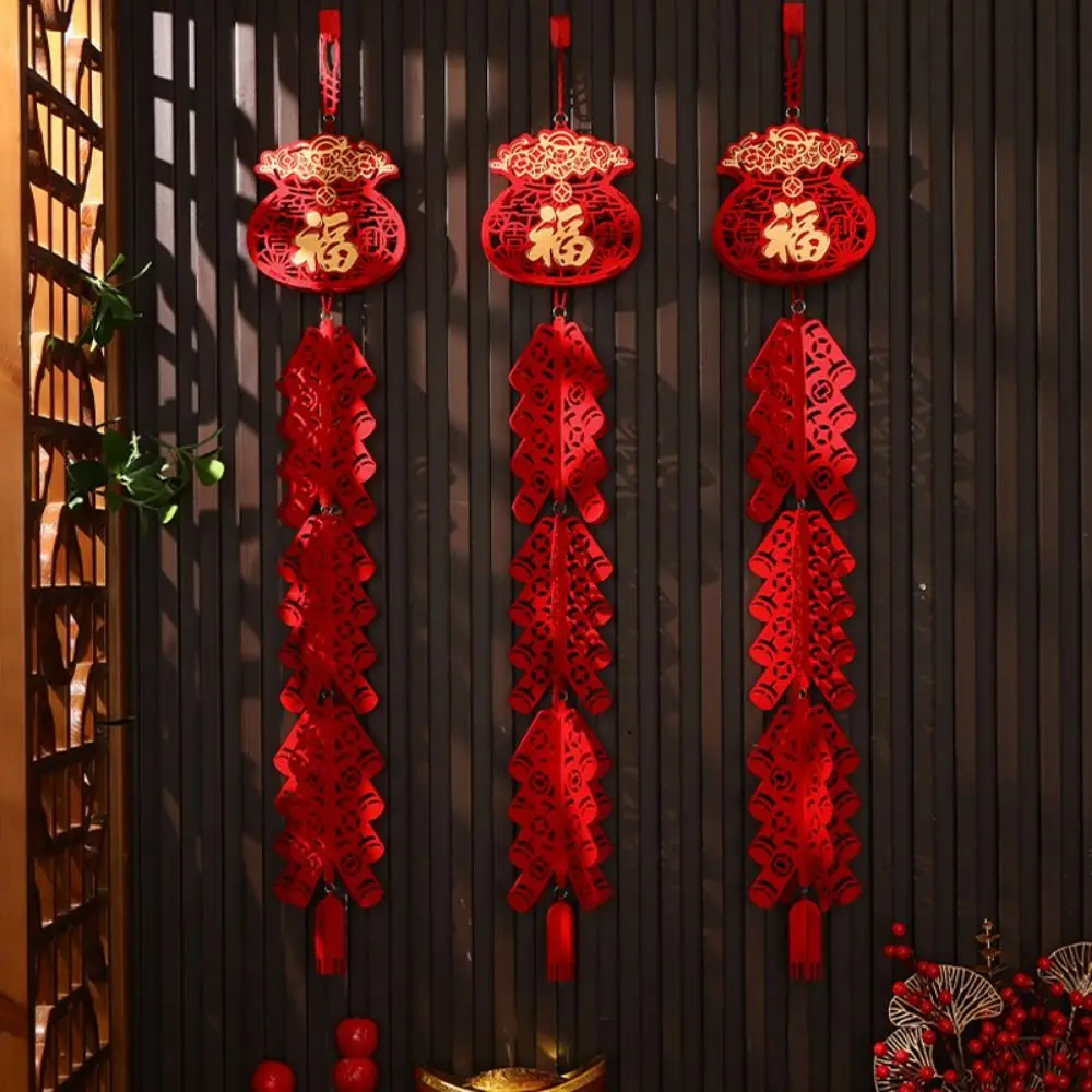 Non-woven Fabric Chinese New Year Decoration Red Chinese Elements Firecracker Hanging Decoration Good Luck Happiness
