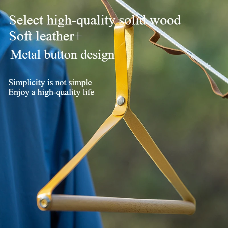 Camping Leather Foldable Hanger Portable Business Trip Drying Hanger Ultra-light Non-slip Self-driving Tour Equipment Solid Wood