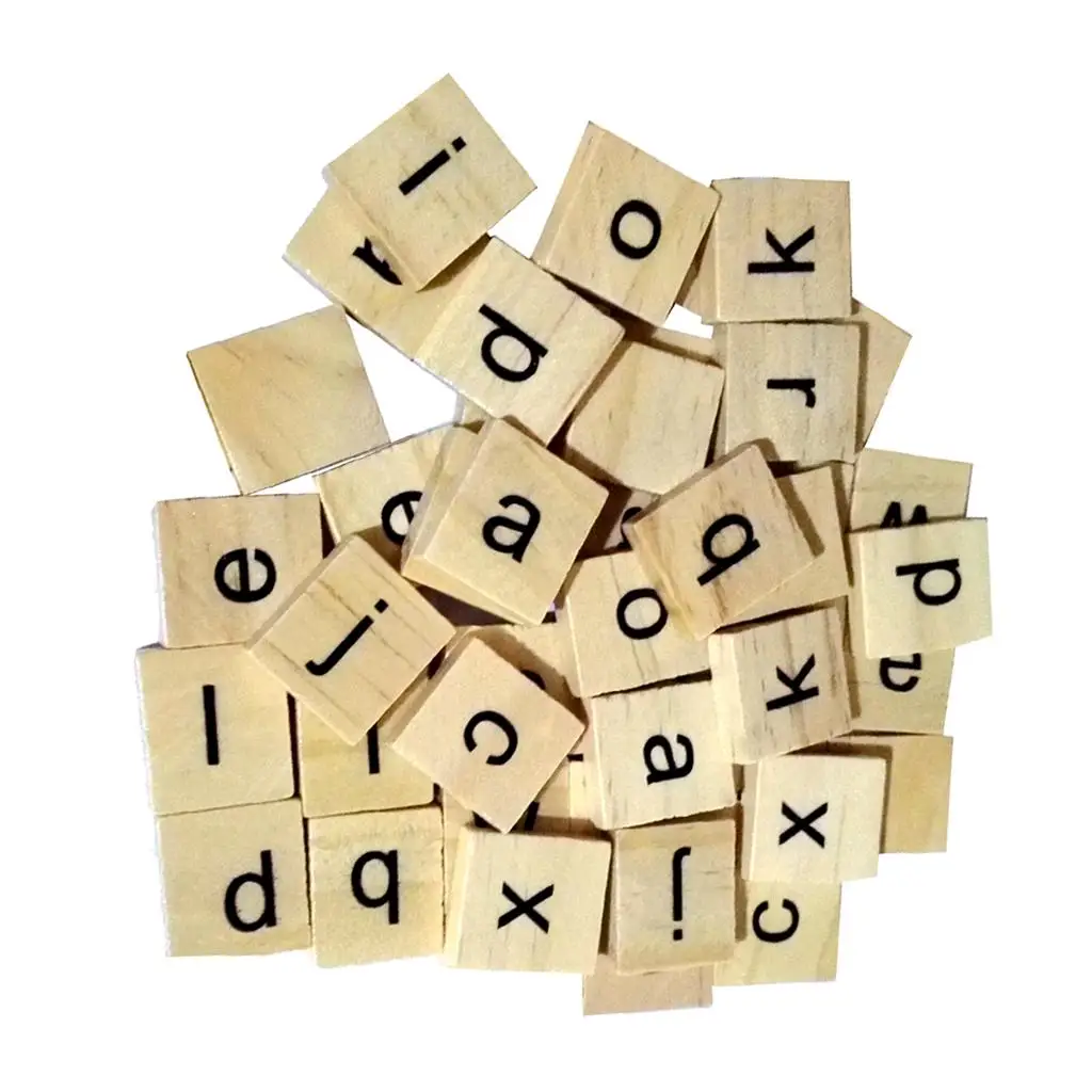 100 Wooden Puzzle Tiles Black Low Case Alphabet Letters Craft