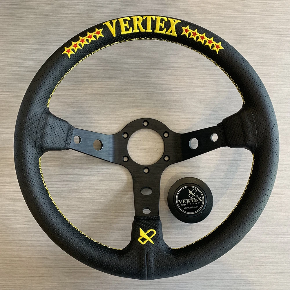 VERTEX NEW Color Yellow 13inch 330mm JDM Racing Microfiber Perforated Leather Drift Sport Steering Wheell