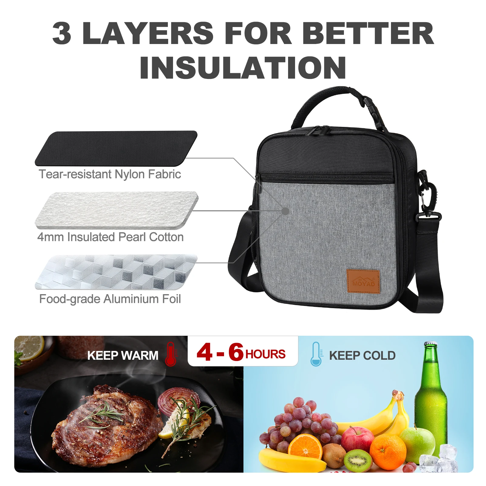 Aosbos Portable Thermal Lunch Bags for Women Kids Men Fashion Picnic Cooler Lunch Bag Fashion Black Insulated Food Tote Bags New